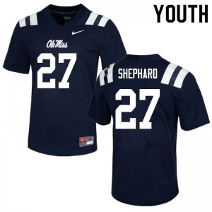 Kids #27 Urriah Shephard Ole Miss Rebels Navy University Anti-Odor Football Jersey - Authentic NCAA 29581-476