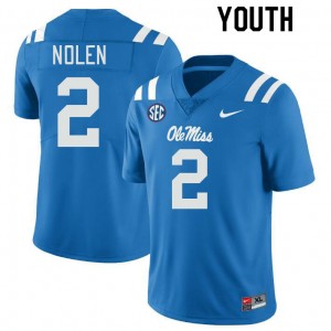 Compliance Certified Youth Official Walter Nolen #2 Ole Miss Power Blue Football University Breathable Jersey 45928-799