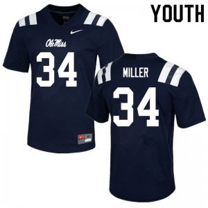 Exclusive Zavier Miller #34 Navy Ole Miss Youth Football Applique Jersey - Official NCAA Licensed Collectible 16193-341