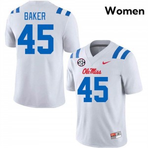 Women's #45 Mike Baker Ole Miss Rebels White NCAA Microfiber Football Jersey - Authentic NCAA 60648-340