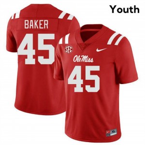 Red Out Essential Kid Mike Baker Ole Miss #45 Athletic-Fit High School Football Jersey 48934-110